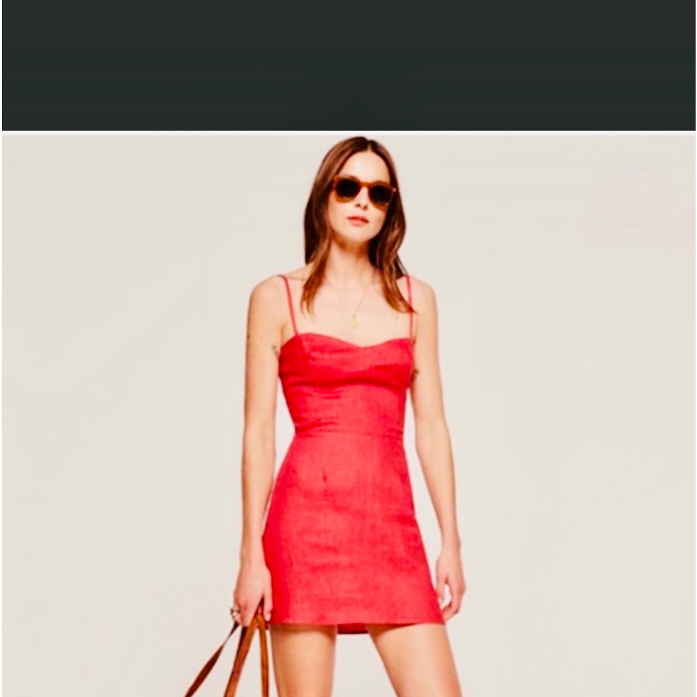 Reformation Audrey linen dress in RED ! So cute on.